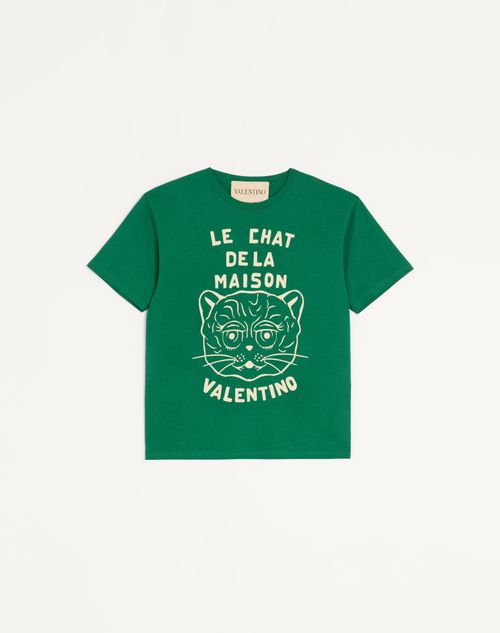 Valentino - Cotton T-shirt With Le Chat De La Maison Print - Green - Man - T-shirts And Sweatshirts